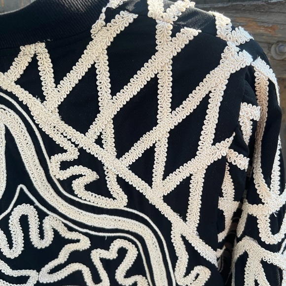 Next outerwear black and white all over embroidered bomber zip up jacket - Picture 2 of 7